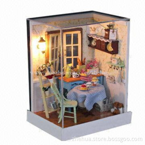 DIY Wooden doll house with light and simulation furniture
